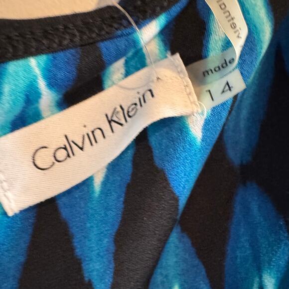 Calvin Klein Scoop Neck Printed Jumpsuit Black Blue White Sleeveless Sz 14 - Picture 5 of 7